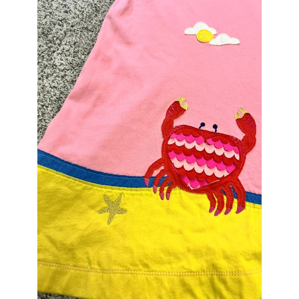 Mini Boden Girls Pink Red Striped Crab Applique Jersey Dress Size 11-12Y 152cm